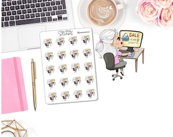 NEW! Shopping Character Stickers - Shopping Online on Computer - Madison - Planner Girl Stickers - Planner Stickers DD-00506F