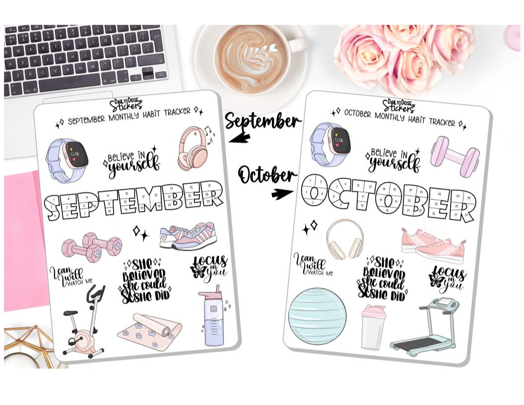 NEW! Coloring Workout Habit Tracker Sticker - Goal Setting Stickers ...
