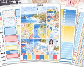 NEW! Planner Stickers - Seaside - Beach - Nautical - Weekly Sticker Kit - Sticker Kit - DD-00146a-e