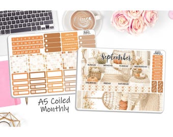 NEW! - A5 Monthly Coiled September Sticker Kit - Pumpkin Season - September A5 Monthly Kit - Planner Stickers - 2 Pg Kit DD-00951Sept13