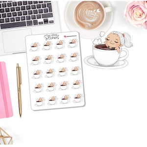 NEW! Coffee Character Stickers - Character in Coffee Cup - Madison - Planner Girl Stickers - Planner Stickers DD-00224B