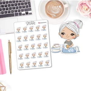 NEW! Doing Dishes Character Stickers - Cleaning Character - Chores - Madison - Planner Girl Stickers - Planner Stickers DD-00297D