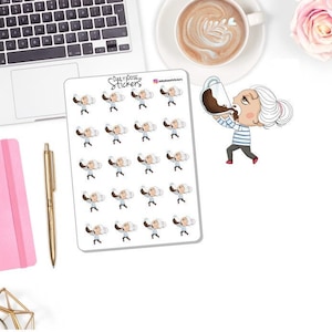 NEW! Coffee Character Stickers - Character Drinking from Large Coffee Cup - Madison - Planner Girl Stickers - Planner Stickers DD-00224E