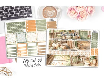 NEW! - A5 Monthly Coiled September Sticker Kit - Fall Vibes - September A5 Monthly Kit - Planner Stickers - 2 Pg Kit DD-00951Sept14
