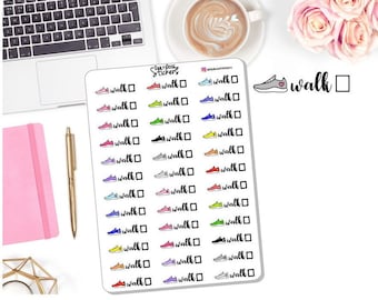 NEW! Walk Stickers with Gym Shoe Icon - Script Stickers - Check Box Stickers - Planner Stickers DD-00346A