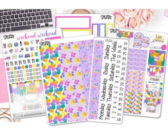 Nouveau! - Kit hebdomadaire duo quotidien 7x9 - C'est mon anniversaire - Kit d'autocollants d'anniversaire - Autocollants de planificateur - EC DD Planner DD-00576