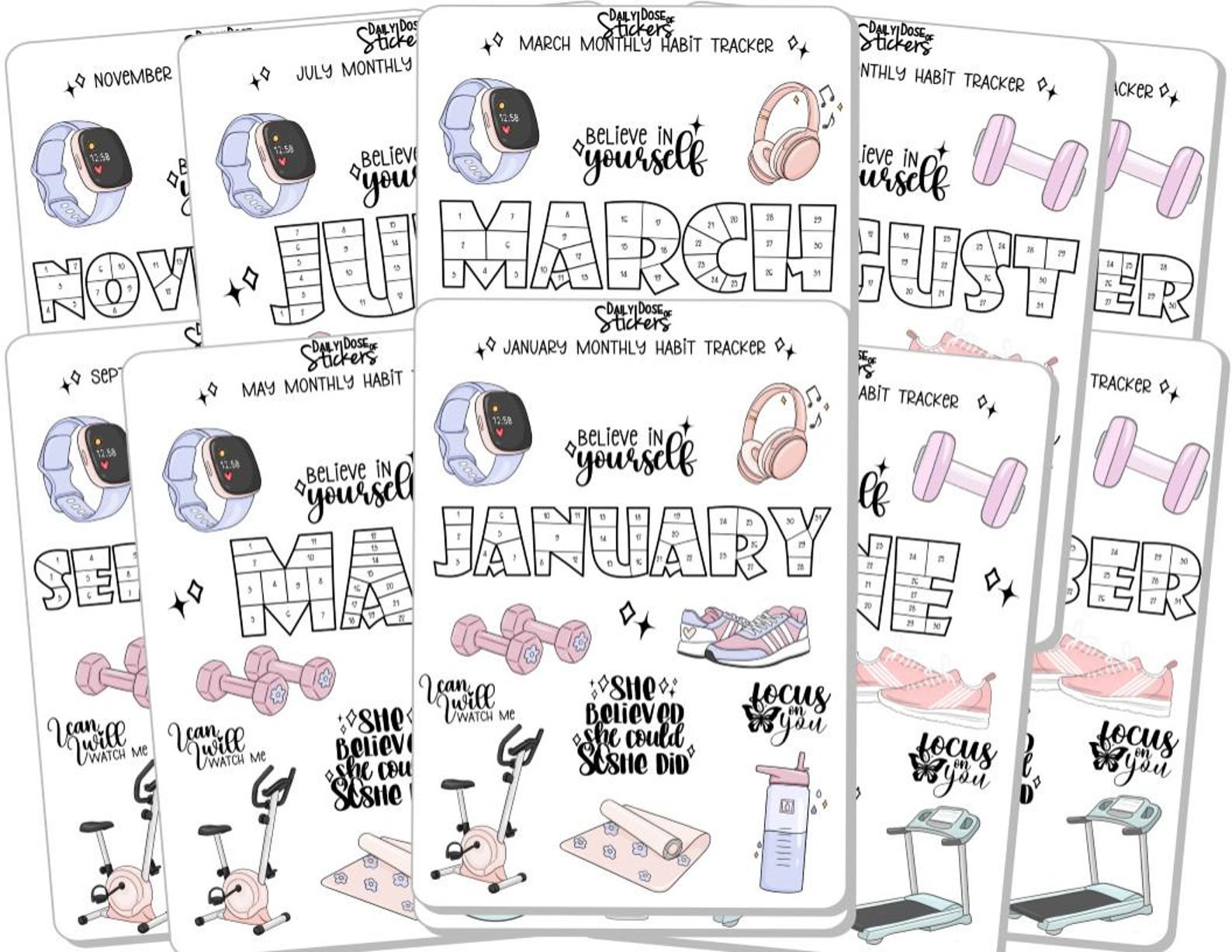 NEW! Coloring Workout Habit Tracker Sticker - Goal Setting Stickers ...