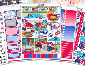 NEW! - July 4th Weekly Sticker Kit - 4th of July BBQ - 4th of July Stickers - Independence Day - Planner Stickers - Stickers DD-00838a-e