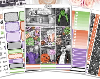 NEW! Planner Stickers - Halloween - Monster Movies - Weekly Sticker Kit - Sticker Kit - Stickers - DD-00741a-e