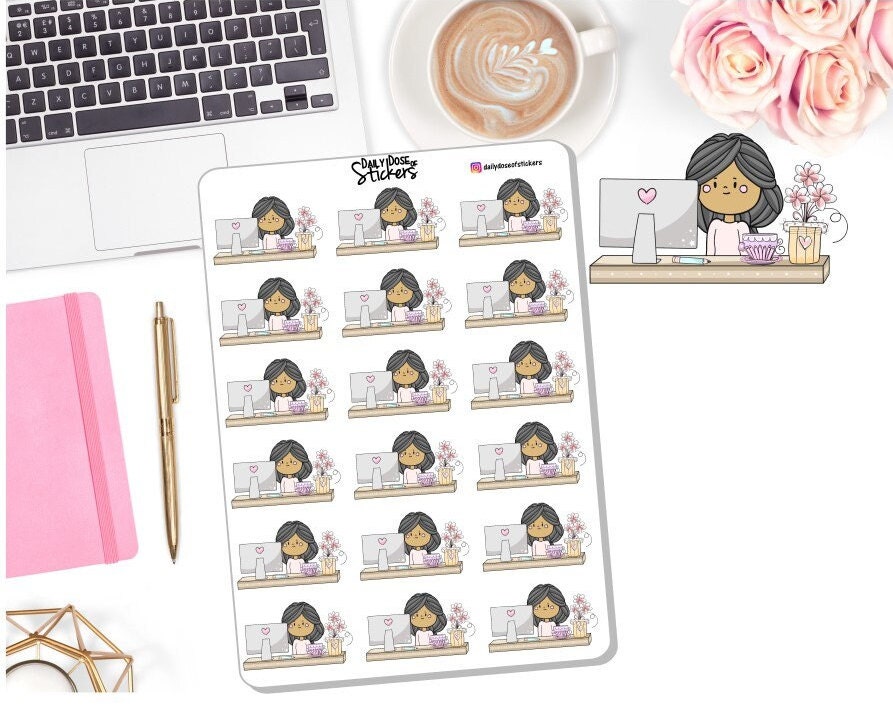 NEW! Character at Desk With Computer - Work Stickers - Computer ...