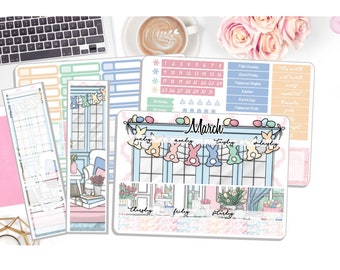 NEW! - Monthly MARCH Sticker Kit - Easter - Easter Day - Easter Monthly Kit - Planner Stickers - 3 Pg Kit & 1 Sidebar  DD-00489