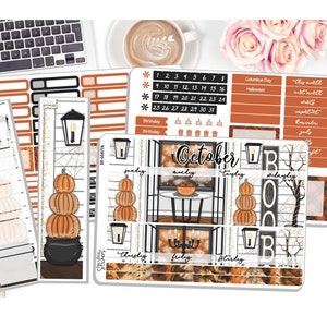 October Monthly Sticker Kit - Halloween Day - October Monthly Kit  - Planner Stickers - 3 Pg Kit & 1 Sidebar Notes Kit Dashboard DD-00377