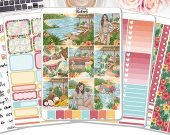 NEW! Planner Stickers - Island Oasis - Summer - Weekly Sticker Kit - Stickers - Sticker Kits - Stickers DD-00143