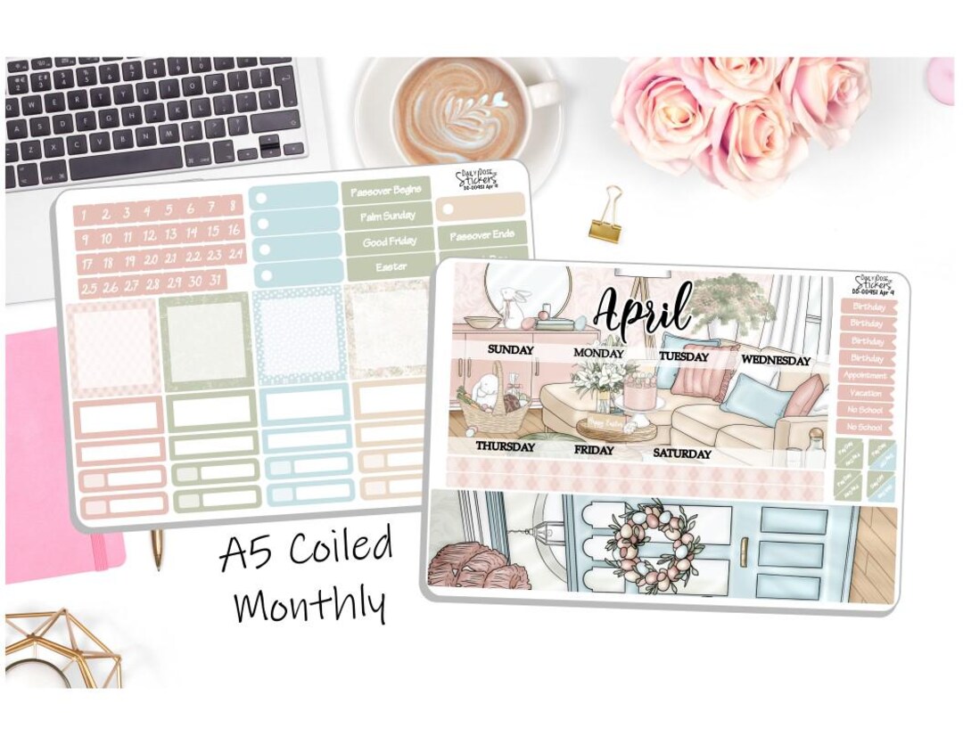 NEW! - A5 Monthly Coiled April Sticker Kit - Hoppy Easter - April A5 ...