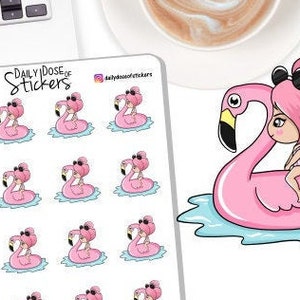 NEW Summer Character on Pool Float Summer Characters Pink Hair Character Character Stickers Planner Stickers DD-00699B image 2