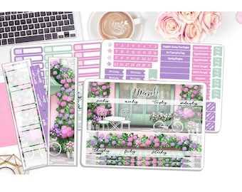 NEW! - Monthly March Sticker Kit - Floral Cafe - March Monthly Kit  - Planner Stickers - 3 Pg Kit & 1 Sidebar  DD-00194