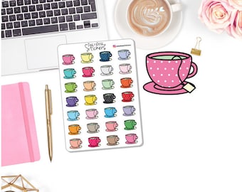 NEW! Tea Cup Icons - Tea - Tea Cup and Saucer Icon - Planner Stickers DD-00300