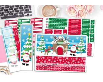 NEW! - Monthly December Sticker Kit - Holly and Jolly - December Monthly Kit  - Planner Stickers - 3 Pg Kit & 1 Sidebar  DD-00769