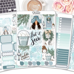 NOUVEAU! - Kit d'autocollants d'hiver - Let It Snow - Kit d'autocollants hebdomadaires - Autocollants de planificateur (DD-00574a-e)