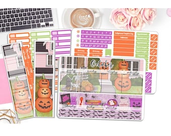 NEW! Monthly October Sticker Kit - Halloween Night - Monthly Kit Planner Stickers 3 Pg Kit & 1 Sidebar - Notes Kit Dashboard  DD-00913