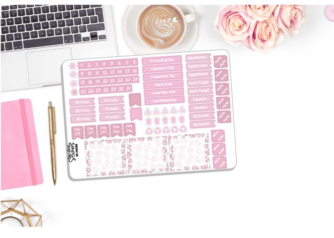 NEW! Monthly February Sticker Kit - Gingham Romance - Monthly Kit ...