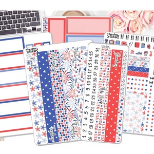 Nouveau ! - Kit hebdomadaire duo quotidien 2025 7 x 9 mis à jour - 4 juillet - 4 juillet - Été - Autocollants pour agenda EC DD Planner DD-00915DD7 x 9