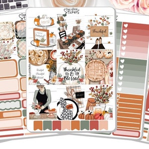 NEW! - Thankful & Blessed Weekly Sticker Kit - Thanksgiving Stickers - Fall Stickers - Planner Stickers DD-00840a-e