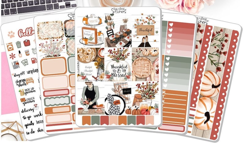 NEW Thankful & Blessed Weekly Sticker Kit Thanksgiving Stickers Fall Stickers Planner Stickers DD-00840a-e image 1