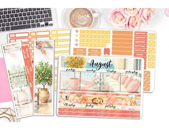 NEW! Monthly August Sticker Kit - Tropical - Monthly Kit Planner Stickers 3 Pg Kit & 1 Sidebar - Notes Kit Dashboard DD-00055