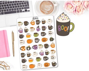 NEW! Halloween Sticker Set - Halloween Coffee Cups - Halloween Decor Stickers - Journaling Stickers - Planner Stickers DD-00810C