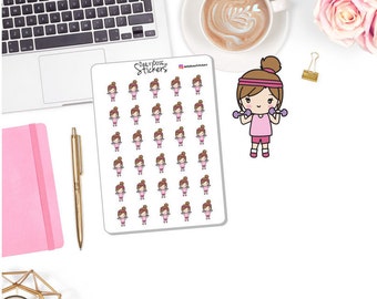 NEW! - Hand Weights Workout Character Stickers - Character Stickers - Planner Girl Stickers - Planner Stickers (DD-00544f)