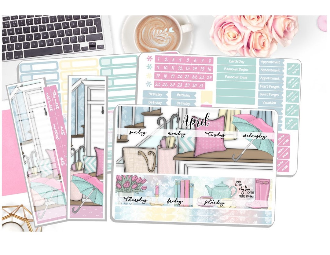 April Tag Kit NEW! Monthly April Sticker Kit - April Showers - April Monthly Kit ...