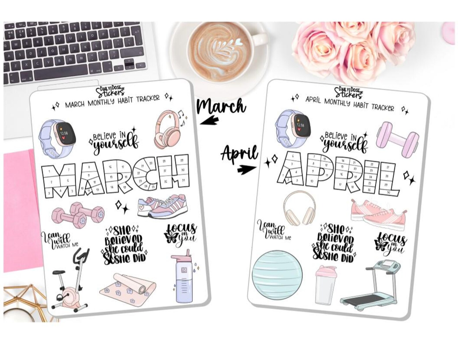 NEW! Coloring Workout Habit Tracker Sticker - Goal Setting Stickers ...