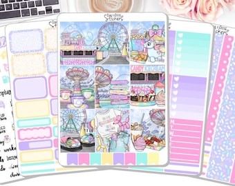 NEW! Weekly Sticker Kit - Theme Park - Carnival - Summer - Sticker Kit - Planner Stickers DD-00660a-e