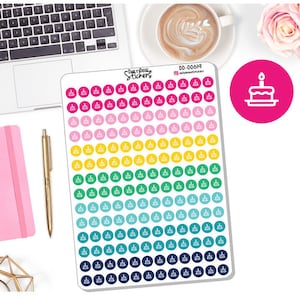 Icônes colorées rondes d'anniversaire - Planner autocollants - Emily Ley simplifié (DD-00619)