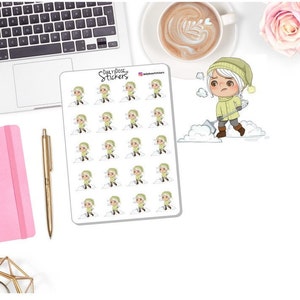 NEW! Winter Character Stickers - Winter - Shoveling Snow - Madison - Planner Girl Stickers - Planner Stickers DD-00580F