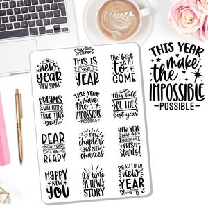 NOUVEAU ! - Stickers dictons du Nouvel An - Citations inspirantes - Nouvel An - Soins personnels - Agenda Stickers DD-00081B