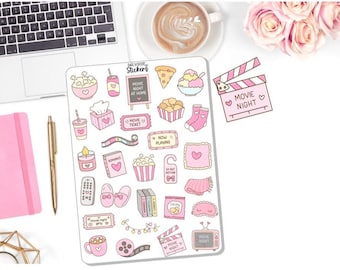 NEW! Movie Night Clipart Set - Trendy - Girly - TV Time - Movie Time - Relaxation - Journaling Stickers - Planner Stickers DD-00230C