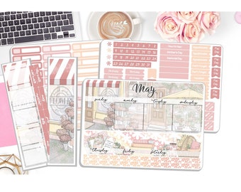 Monthly May Sticker Kit - Flowers - May Monthly Kit  - Planner Stickers - 3 Pg Kit & 1 Sidebar Notes Kit Dashboard DD-00206