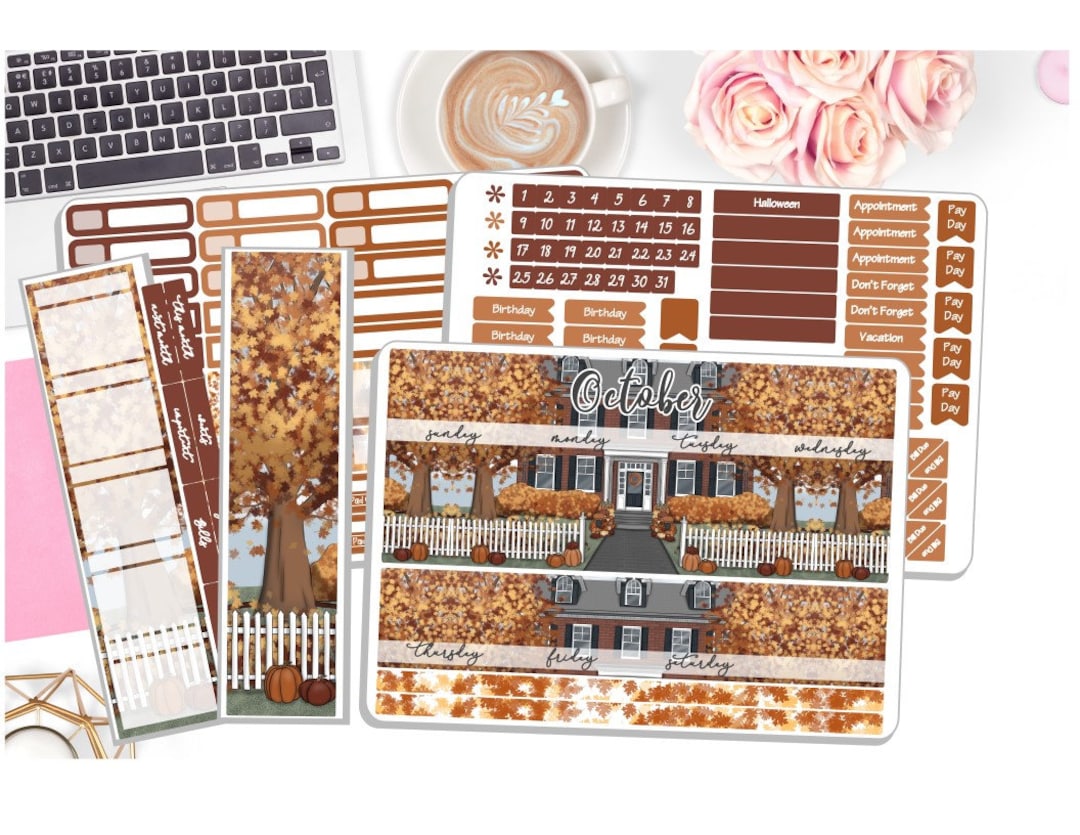 October Monthly Sticker Kit - Pumpkin Fall - October - Planner Stickers ...