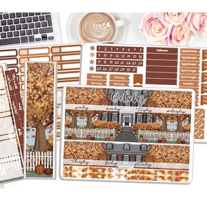 October Monthly Sticker Kit - Pumpkin Fall - October - Planner Stickers - 3 Pg Kit & 1 Sidebar Notes Kit Dashboard  DD-00162