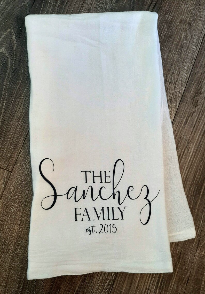 Family Name Towel Monogram Kitchen Towel Personalized Dish Etsy
