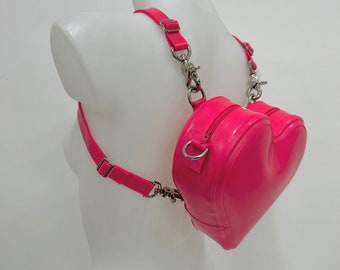Metallic Fuschia latex heart shaped backpack