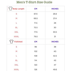 Pu&ograve; includere: Guida alle taglie delle magliette con misure in centimetri e pollici per le taglie S, M, L, XL, XXL e XXXL. La guida mostra la lunghezza del corpo e la circonferenza del torace.
