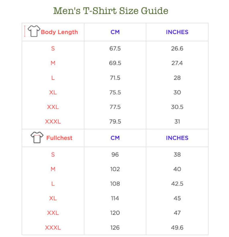 Pu&ograve; includere: Guida alle taglie delle magliette con misure in centimetri e pollici per le taglie S, M, L, XL, XXL e XXXL. La guida mostra la lunghezza del corpo e la circonferenza del torace.