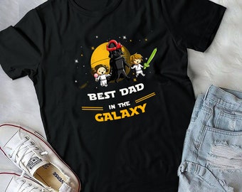 Miglior papà della galassia, Padre Figlia e figlio, divertente camicia di Star Wars, Darth Vader e Leila, divertente regalo del padre giorno, camicia di famiglia di Star Wars