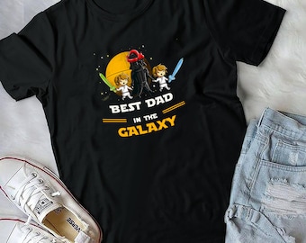 Miglior papà della galassia, Padre e 2 figli, divertente camicia di Star Wars, Darth Vader e Leila, divertente regalo del padre giorno, camicia di famiglia di Star Wars