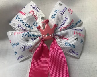 Princess Diva Bow, Princess Hair Bow, Pink Princess Hair Bow, Diva Bow, Hair Bow, Hair Clip, Photo Shoot, Girl's Hair Bow, Toddler Hair Bow