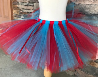 Child Red and Turquoise Tutu, Cat Skirt, Storybook Costume, Tutu w/ribbon, Baby Tutu, Photo Prop Tutu, Thing Tutu, Seuss Tutu