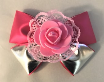 Valentines Bow, Pink Flower Bow, Flower Bow, Children's Bows, Metallic Hair Bow, Pink Bow, Hair bow, Toddler Bow, Valentine's Day Bow